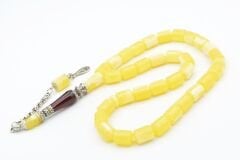 Nakkaş İmameli Fıçı Kesim Sarı Kırmızı Beyrut Damla Kehribar Tesbih