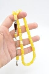 Nakkaş İmameli Fıçı Kesim Sarı Kırmızı Beyrut Damla Kehribar Tesbih