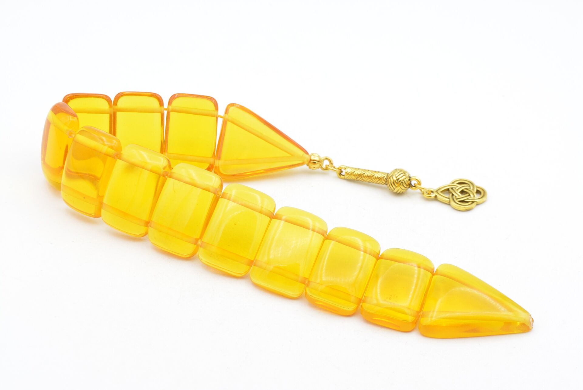 İri Taneli Şeffaf Sarı Toz Kehribar Balık Tesbih