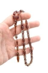 M.Tacir Usta İmzalı Kapsül Kesim Şeffaf Delim Mavi Ateş Kehribar Tesbih