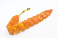 İri Taneli Hareli Turuncu Toz Kehribar Balık Tesbih 002