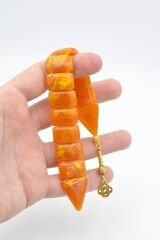 İri Taneli Hareli Turuncu Toz Kehribar Balık Tesbih 002