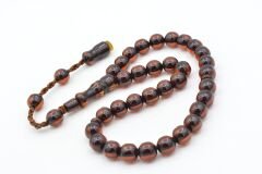 Hakkı Usta İmzalı Küre Kesim Bilek Boy Kahverengi Sıkma Kehribar Tesbih