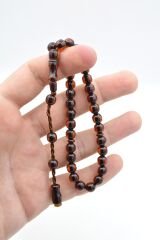 Hakkı Usta İmzalı Küre Kesim Bilek Boy Kahverengi Sıkma Kehribar Tesbih