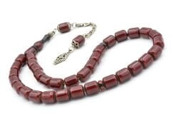 Gümüş Kaplama Sistemli Çubuk Malzeme Koyu Turuncu Sıkma Kehribar Tesbih