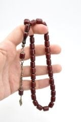 Gümüş Kaplama Sistemli Çubuk Malzeme Koyu Turuncu Sıkma Kehribar Tesbih