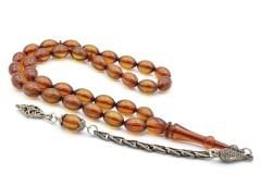 Gümüş Kaplama Sistemli Beyzi Kesim Yeşil Sıkma Kehribar Tesbih