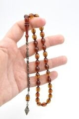 Gümüş Kaplama Sistemli Beyzi Kesim Yeşil Sıkma Kehribar Tesbih