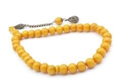 Gümüş Kaplama Sistemli Küre Kesim Sarı Sıkma Kehribar Tesbih Dev Boy