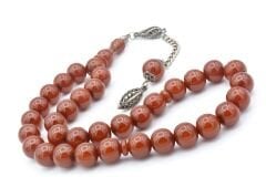 Gümüş Kaplama Sistemli Küre Kesim Koyu Sıkma Kehribar Tesbih Dev Boy