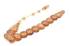 Sistemli Hareli Parçacıklı Altın Rengi Toz Kehribar Balık Tesbih