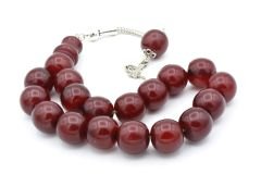 Gümüş Kaplama Kamçılı Vişne Rengi Sıkma Kehribar Efe Maskot Tesbih