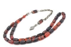 Usta İşi Bütün Kalem İşçilikli Turuncu Siyah Ateş Kehribar Tesbih