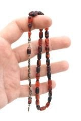 Usta İşi Bütün Kalem İşçilikli Turuncu Siyah Ateş Kehribar Tesbih