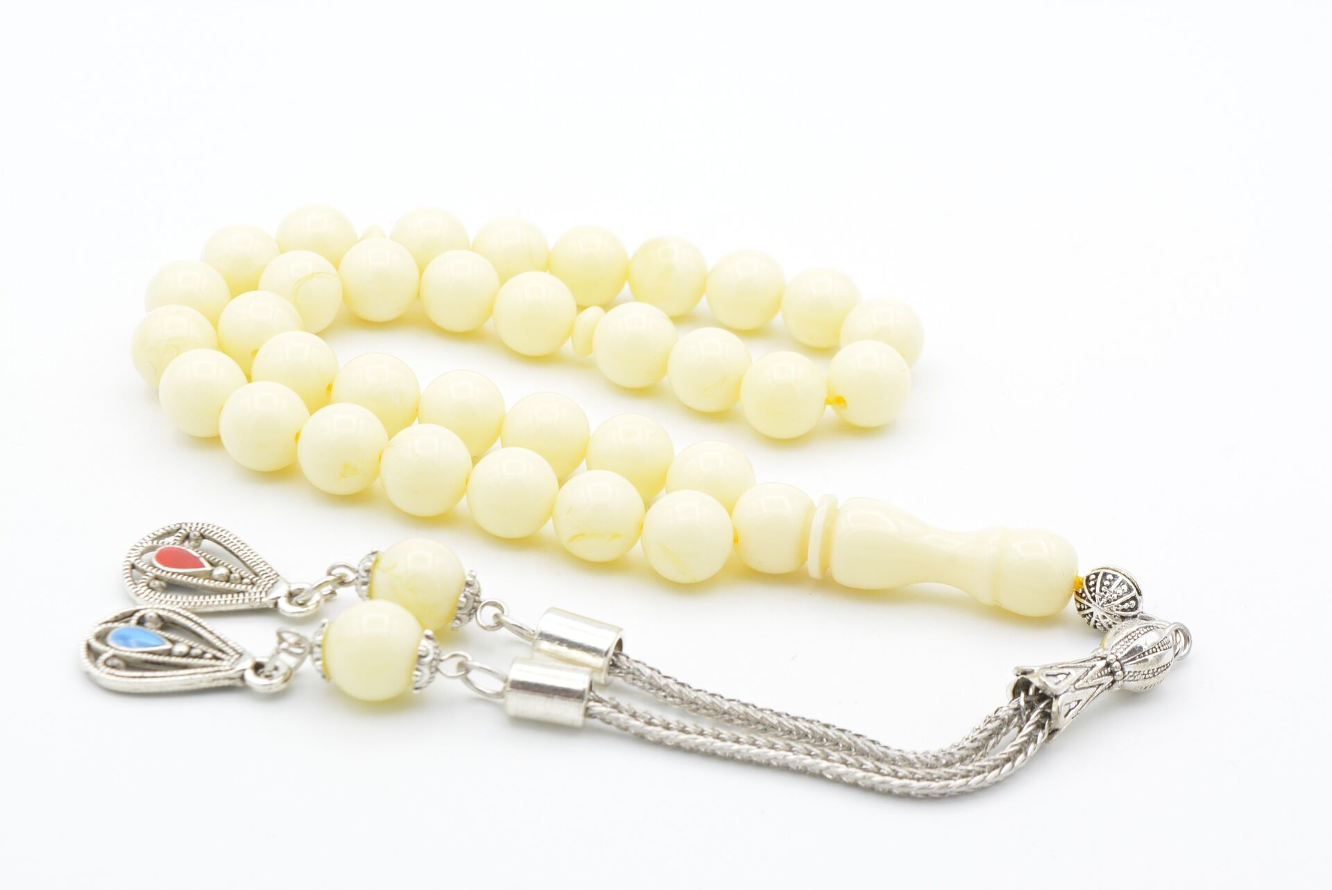 Küre Kesim Hareli Beyaz Beyrut Kehribarı Tesbih 8 Mm