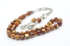 Küre Kesim Beyaz Kahverengi Beyrut Kehribarı Tesbih 8 Mm