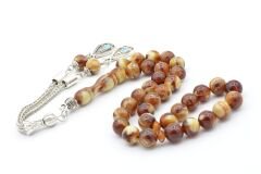 Küre Kesim Beyaz Kahverengi Beyrut Kehribarı Tesbih 8 Mm