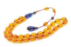 Bünyamin Barlak İmzalı Beyzi Kesim Sarı Lacivert Ateş Kehribar Tesbih