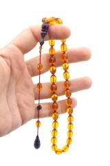 Bünyamin Barlak İmzalı Beyzi Kesim Sarı Lacivert Ateş Kehribar Tesbih