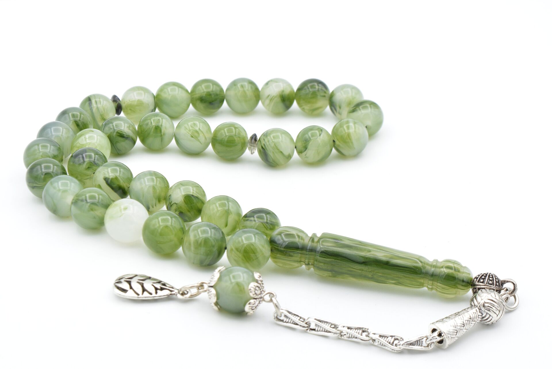 Küre Kesim Hareli Yeşil Beyrut Kehribarı Tesbih 10 Mm