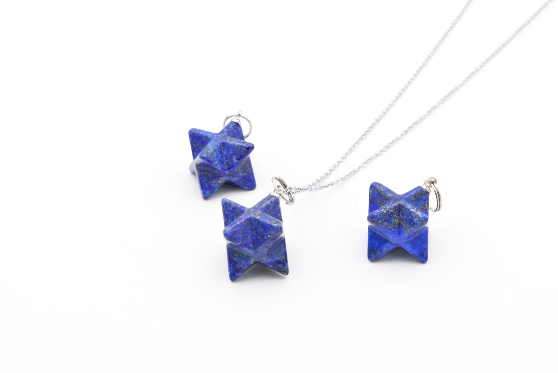 Hakiki Doğal Lapis Lazuli Taşı Merkaba Kolye Ucu 1.Kalite