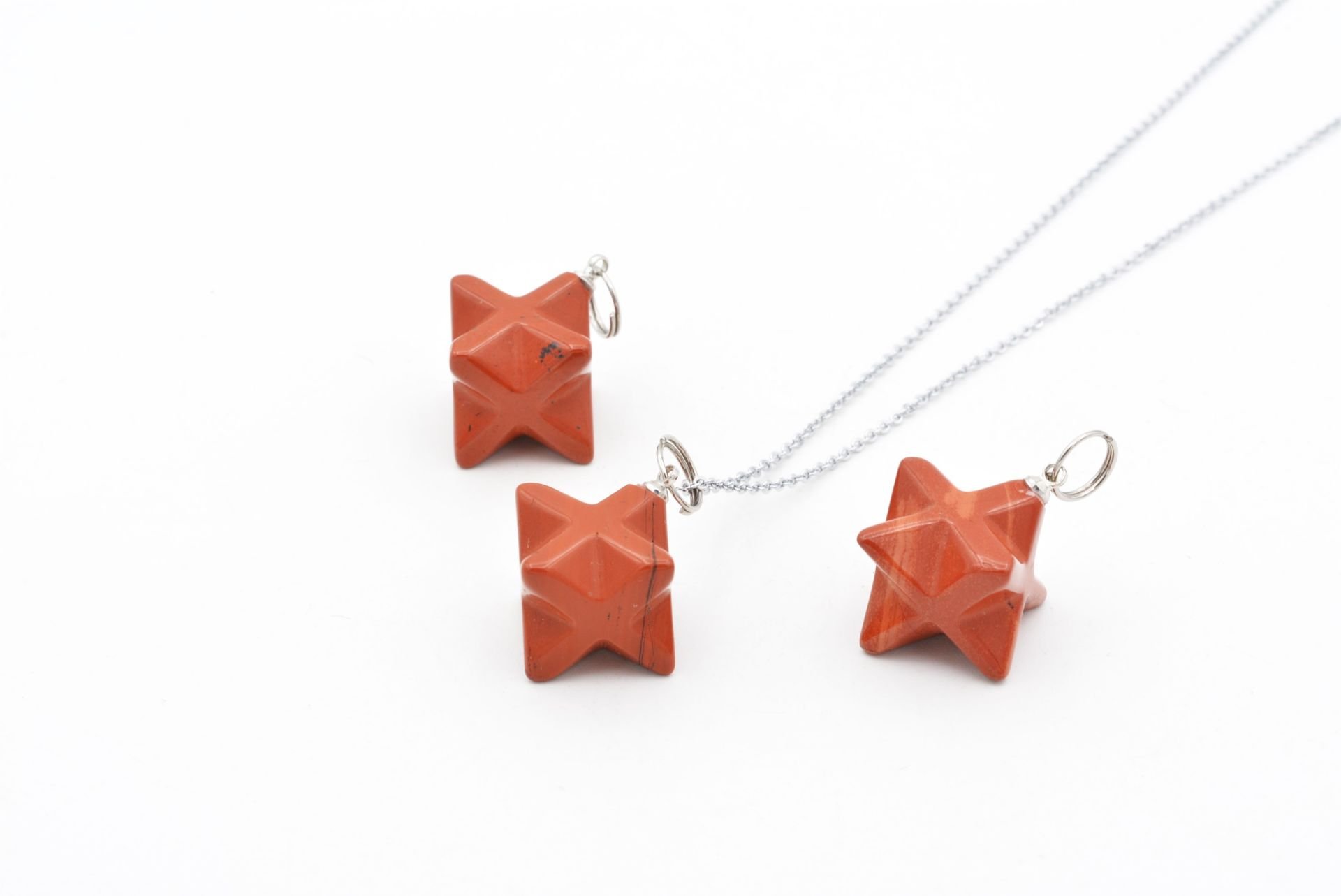 Hakiki Doğal Jasper Taşı Merkaba Kolye Ucu 1.Kalite