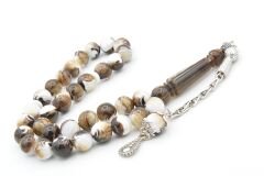 Küre Kesim Beyaz Kahverengi Beyrut Kehribarı Tesbih 10 Mm