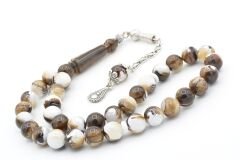 Küre Kesim Beyaz Kahverengi Beyrut Kehribarı Tesbih 10 Mm