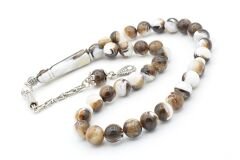 Küre Kesim Beyaz Kahverengi Beyrut Kehribarı Tesbih 10 Mm