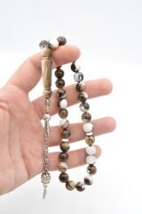 Küre Kesim Beyaz Kahverengi Beyrut Kehribarı Tesbih 10 Mm