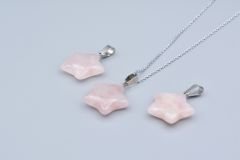 Hakiki Doğal Pembe Kuvars Taşı Yıldız Kolye Ucu 1.Kalite