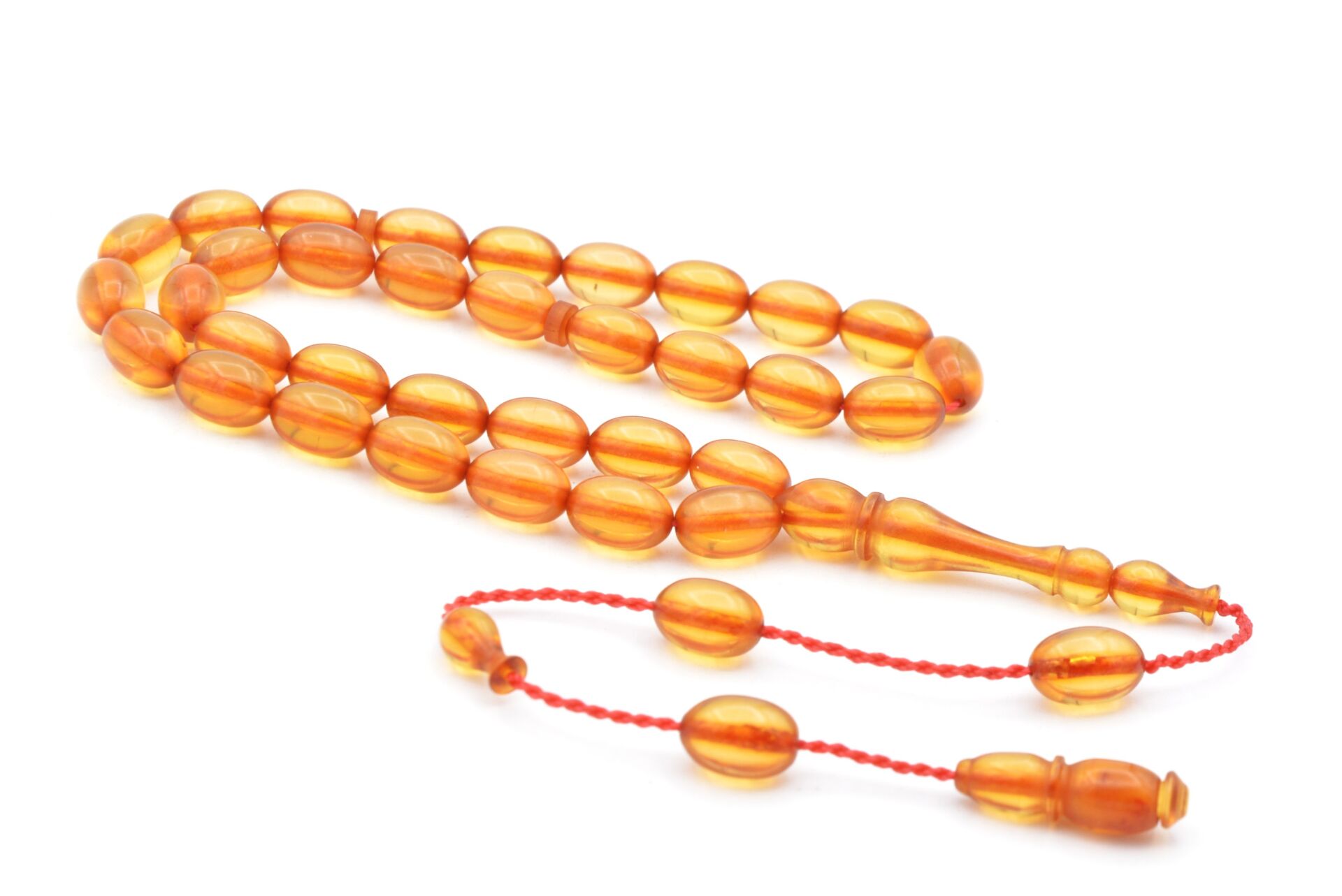 Usta İşi Beyzi Kesim Günlük Boy Şeffaf Sıkma Kehribar Tesbih