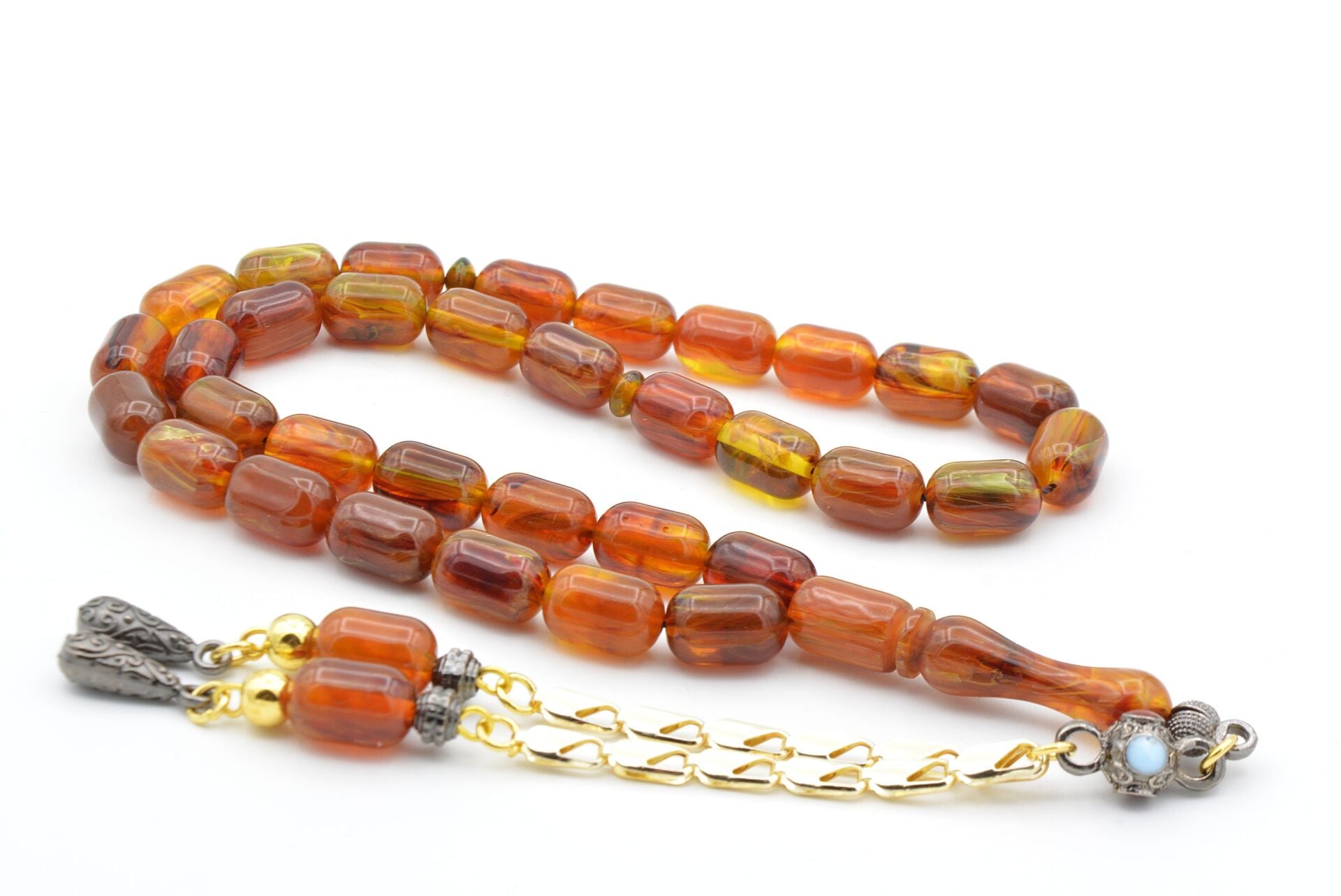 Kapsül Kesim Hareli Turuncu Beyrut Kehribar Tesbih 002