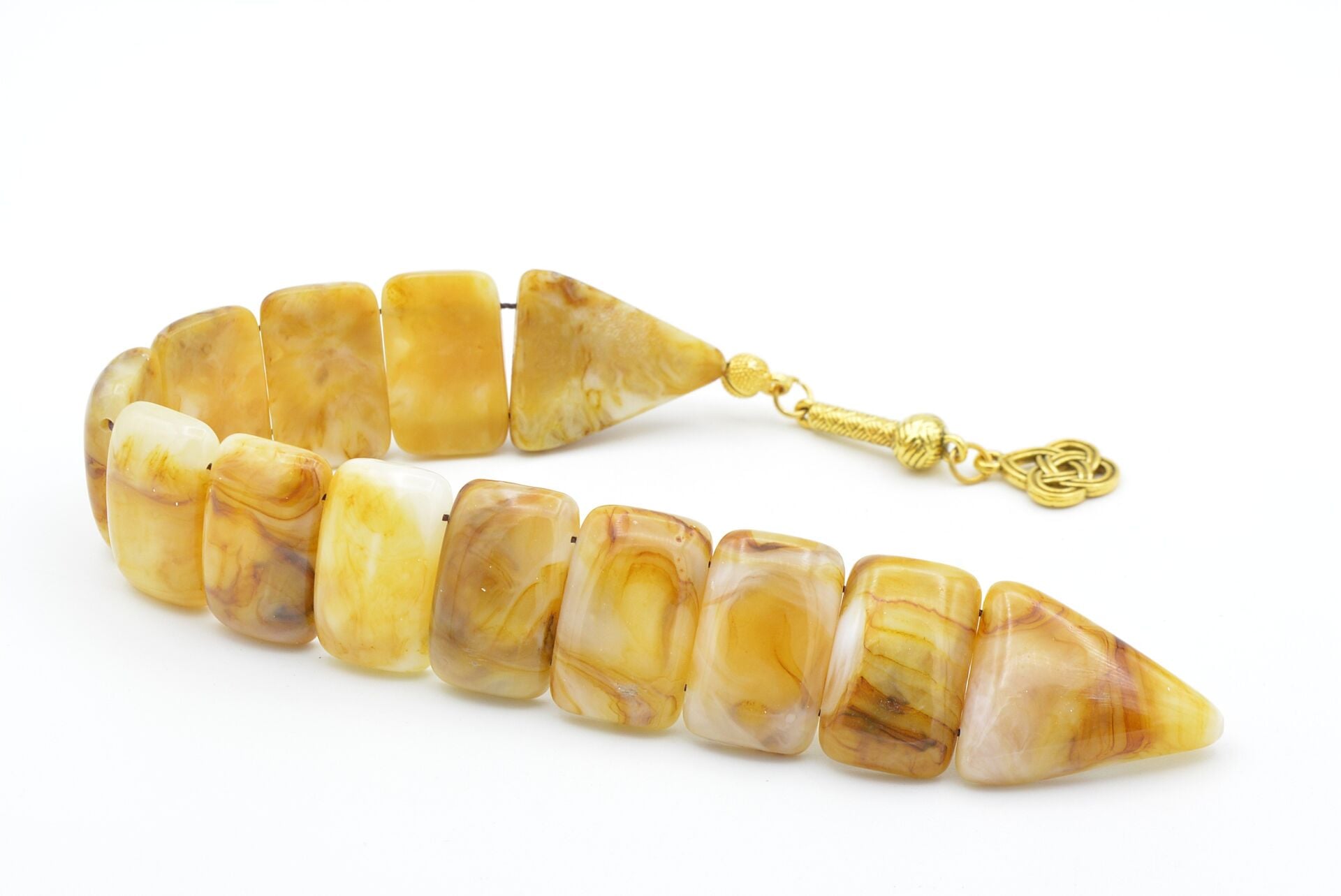 İri Taneli Hareli Bej Toz Kehribar Balık Tesbih