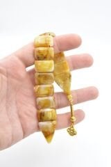 İri Taneli Hareli Bej Toz Kehribar Balık Tesbih