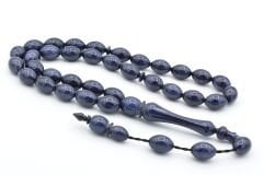 Sistemli Beyzi Kesim İri Boy Siyah Lacivert Toz Kehribar Tesbih