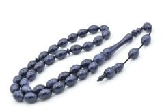 Sistemli Beyzi Kesim İri Boy Siyah Lacivert Toz Kehribar Tesbih