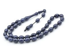 Sistemli Beyzi Kesim İri Boy Siyah Lacivert Toz Kehribar Tesbih