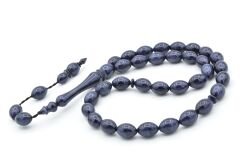 Sistemli Beyzi Kesim İri Boy Siyah Lacivert Toz Kehribar Tesbih