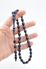 Sistemli Beyzi Kesim İri Boy Siyah Lacivert Toz Kehribar Tesbih