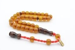 Hakkı Usta İmzalı Osmanlı Model Bilek Boy Sarı Sıkma Kehribar Tesbih