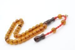 Hakkı Usta İmzalı Osmanlı Model Bilek Boy Sarı Sıkma Kehribar Tesbih