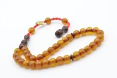 Hakkı Usta İmzalı Osmanlı Model Bilek Boy Sarı Sıkma Kehribar Tesbih