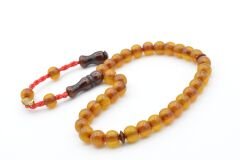 Hakkı Usta İmzalı Osmanlı Model Bilek Boy Sarı Sıkma Kehribar Tesbih