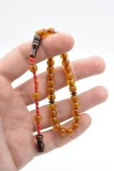 Hakkı Usta İmzalı Osmanlı Model Bilek Boy Sarı Sıkma Kehribar Tesbih