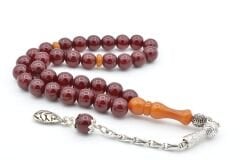 Osmanlı Model Küre Kesim Vişne Rengi Sıkma Kehribar Tesbih 9 Mm