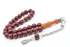 Osmanlı Model Küre Kesim Vişne Rengi Sıkma Kehribar Tesbih 9 Mm