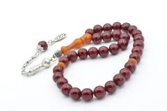 Osmanlı Model Küre Kesim Vişne Rengi Sıkma Kehribar Tesbih 9 Mm