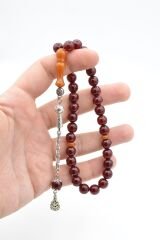 Osmanlı Model Küre Kesim Vişne Rengi Sıkma Kehribar Tesbih 9 Mm