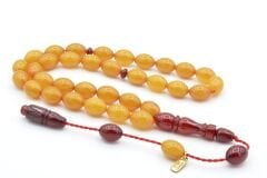 Hakkı Usta İmzalı Beyzi Kesim Osmanlı Model Sarı Sıkma Kehribar Tesbih